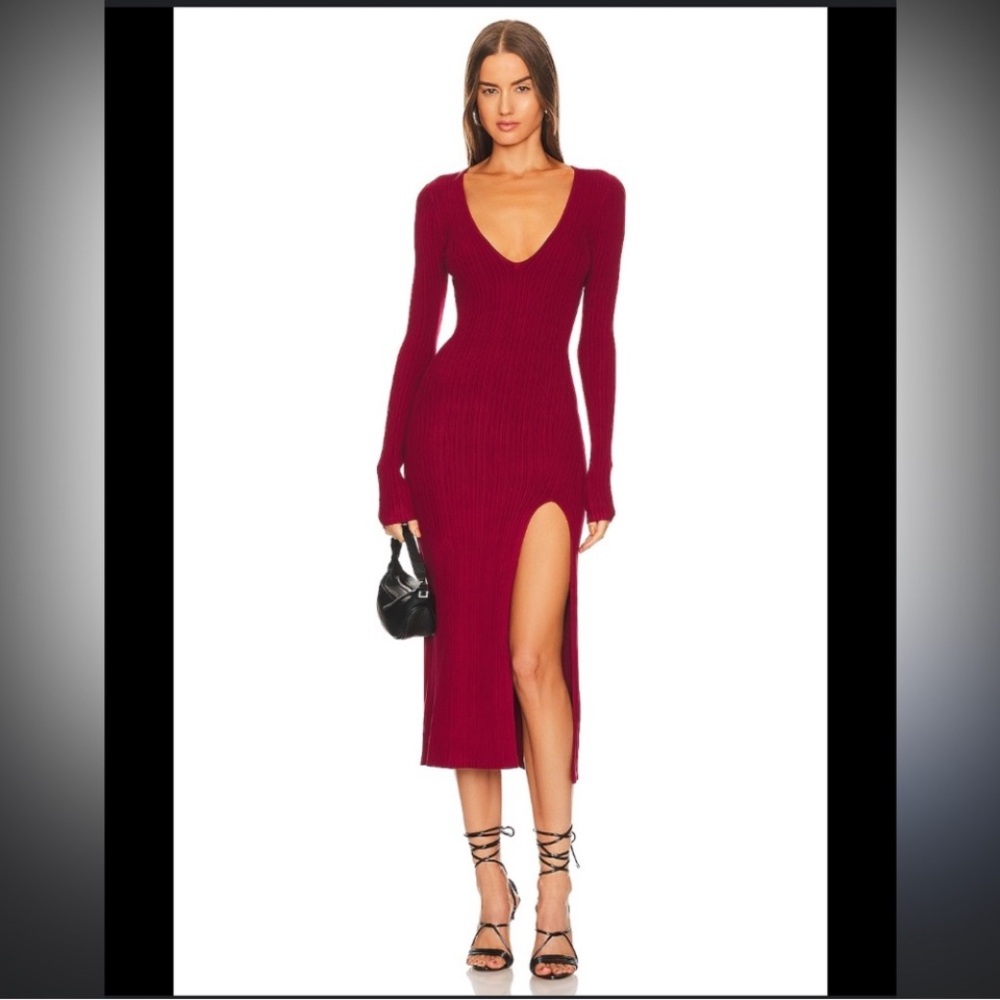 REVOLVE x Michael Costello Rib Long Sleeve Bodycon Midi Dress Red Size XL